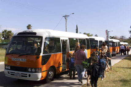 Students catching buses